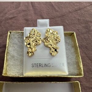 Brand new in the box Gold Sterling Silver Nugget pushback stud Earrings